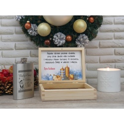  Piersiówka w drewnianej kasetce prezent z okazji Świąt Bożego Narodzenia