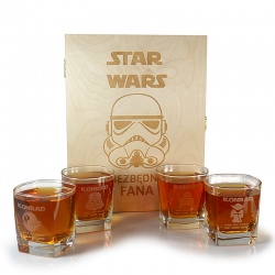 (B26N W4SW) Skrzynka z CZTEREMA szklankami do whisky, Star Wars