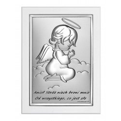 (BC66672S2W) Prezent na Chrzest Święty obrazek posrebrzany Twój Anioł Stróż