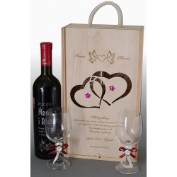  (AK21) Naturalna skrzynka z kieliszkami do wina dla Młodej Pary w dniu Ślubu