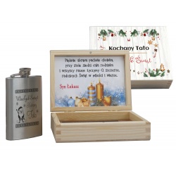 (PRK 4BN) Piersiówka w drewnianej kasetce prezent z okazji Świąt Bożego Narodzenia