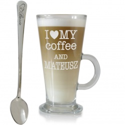 (SK22) Grawerowana szklanka do cafe latte z łyżeczką